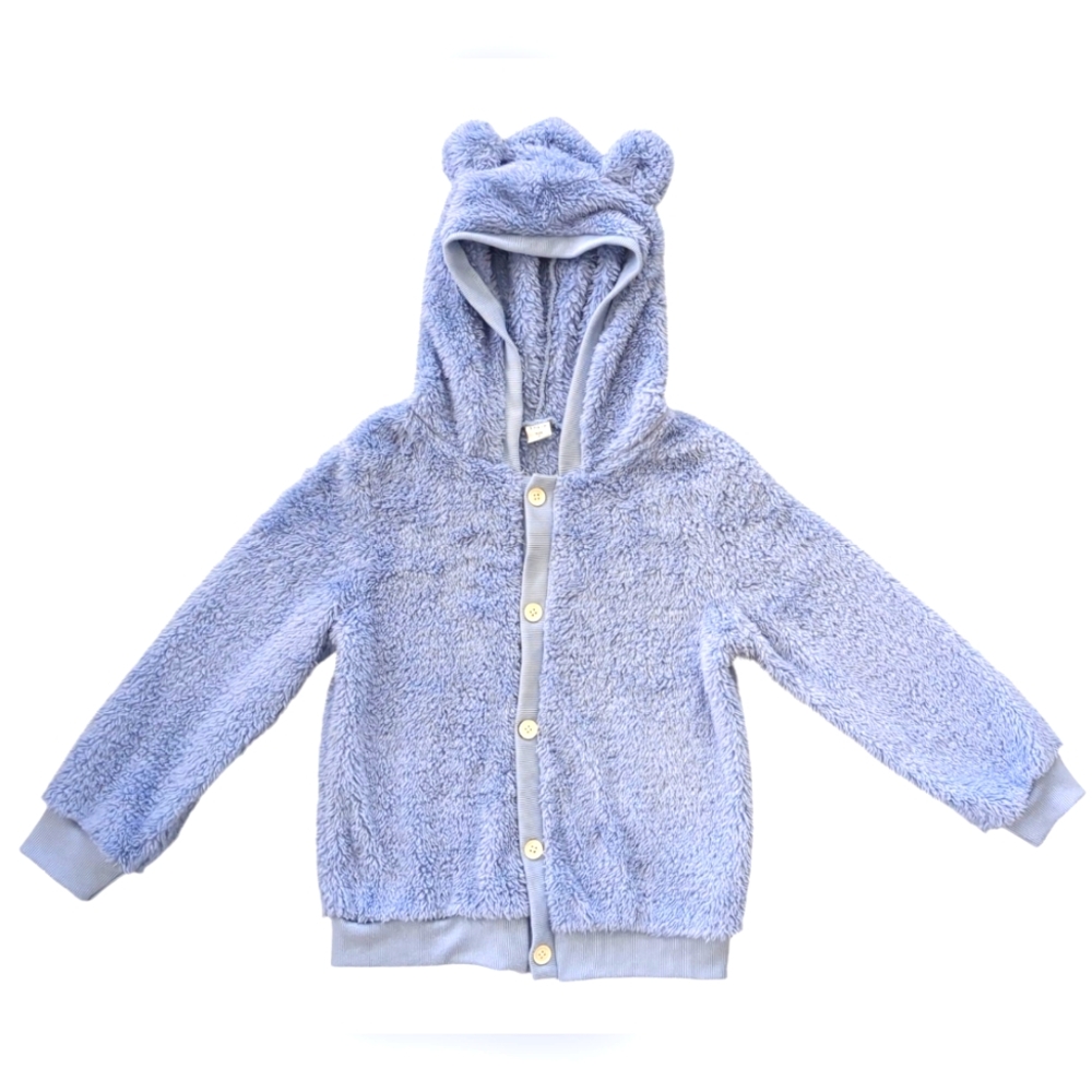 Kids Baby Blue Teddy Bear Hooded Sherpa Jacket (Size 7)